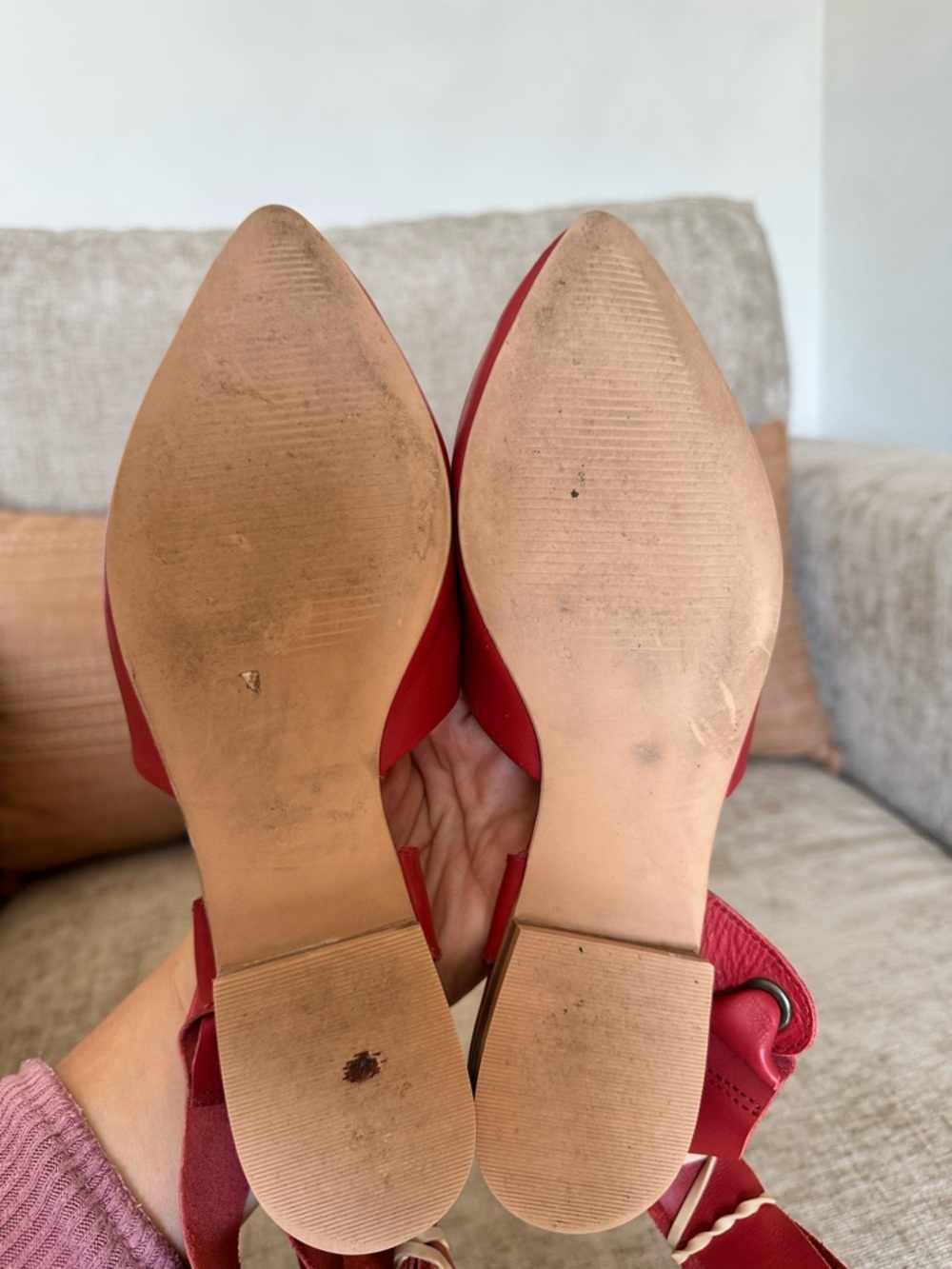 Free People Red Leather Lace Up Pointed Toe Flats Sz 36 or 5.5/6 - Picture 6 of 9